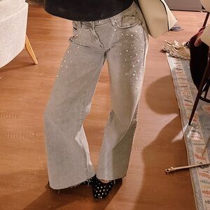 Kensie Gray Rhinestone Studded Denim Jeans